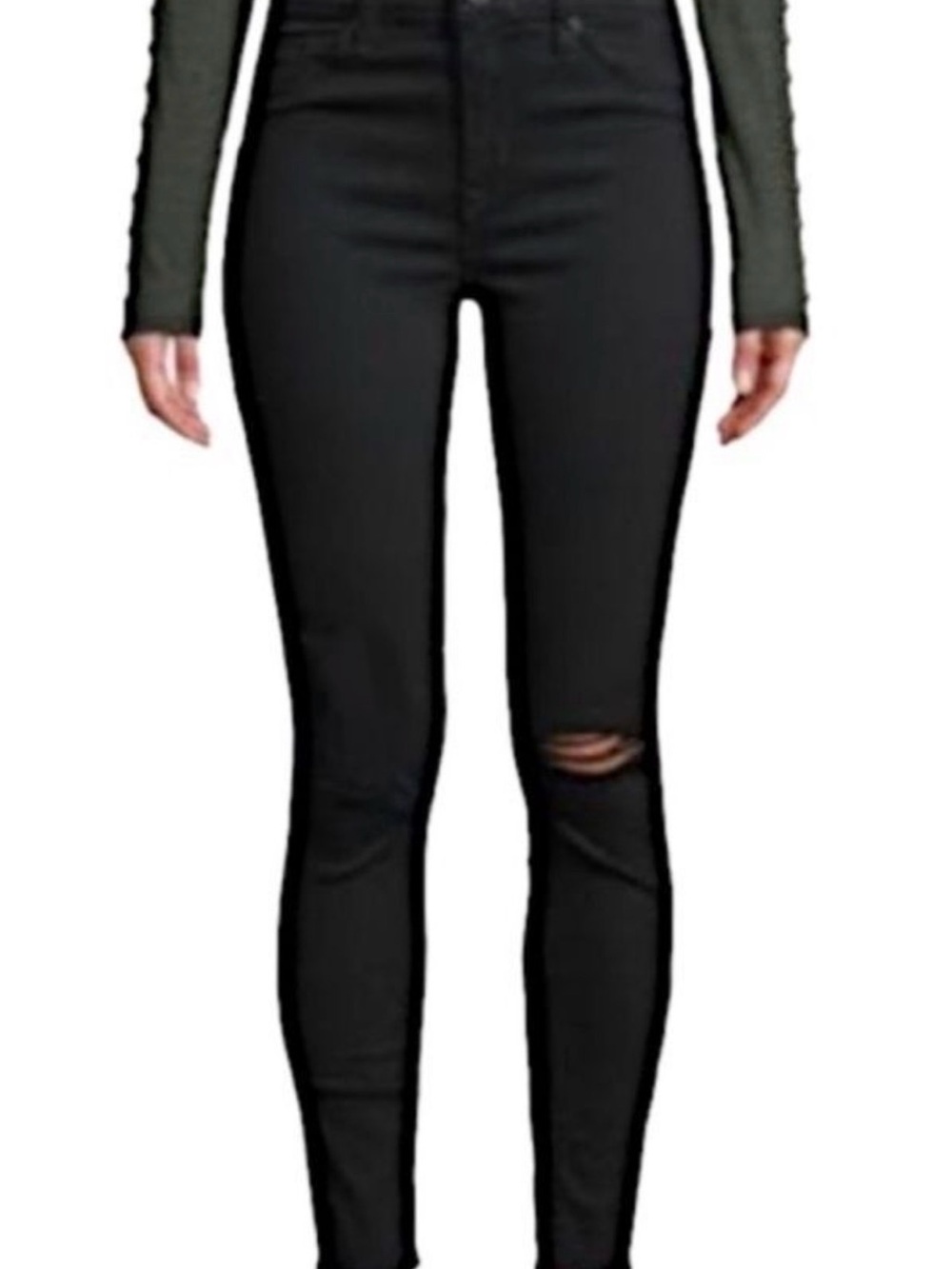 Hudson Jeans Black High-Rise Skinny Jeans with Knee Rip